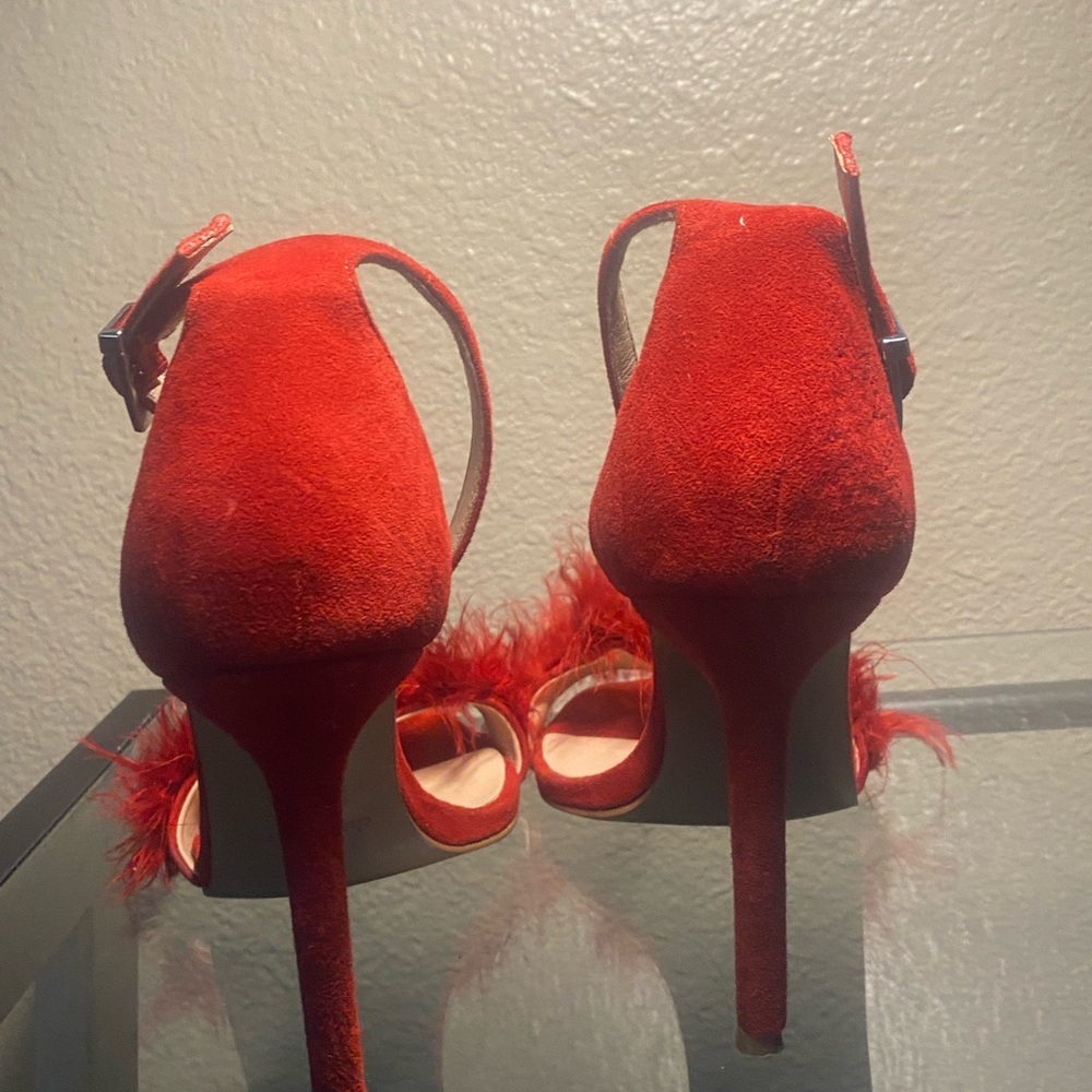 CHARLES DAVID Red Feathered Heels - Picture 8 of 11
